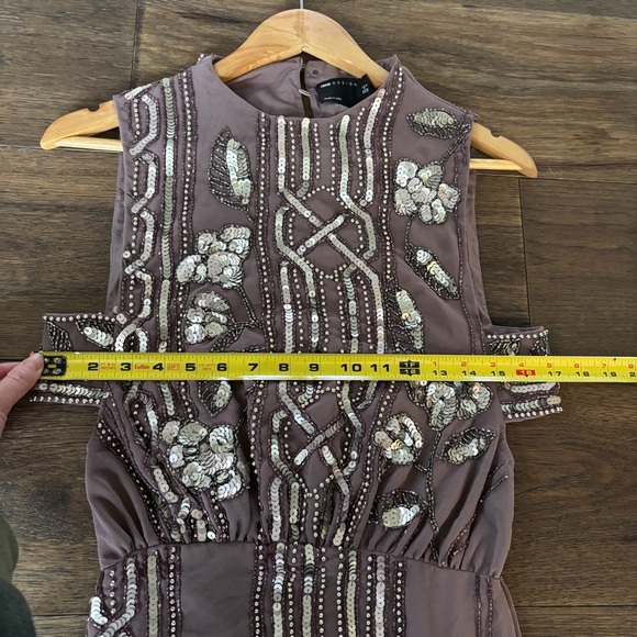 NWT. ASOS Embellished Sequin Beaded Flapper Midi Dress 2 Mauve Floral Geometric - Picture 11 of 16